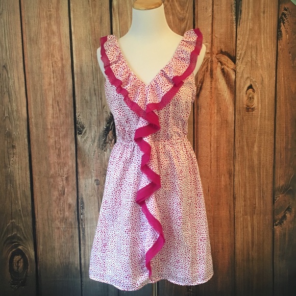 LOFT Dresses & Skirts - LOFT Pink Polka Dot Ruffle Dress size Small P